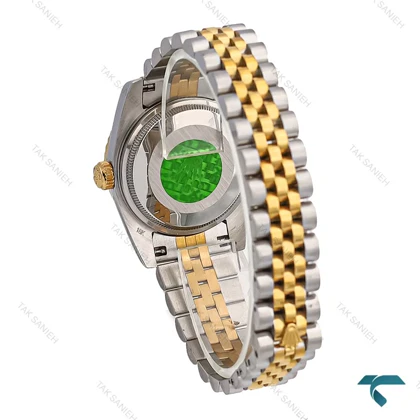 ساعت زنانه Rolex دورنگ طلایی صفحه سبز ایندکس یونانی Rolex-7155-L