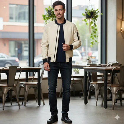 کت چرم سفید مردانه طرح بمبرجکت کیفیت vip plus شیک و خاص از کالکشن اورجینال دیلم