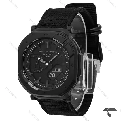 ساعت پروترک مردانه فول مشکی بند برزنتی Protrek-10160-G