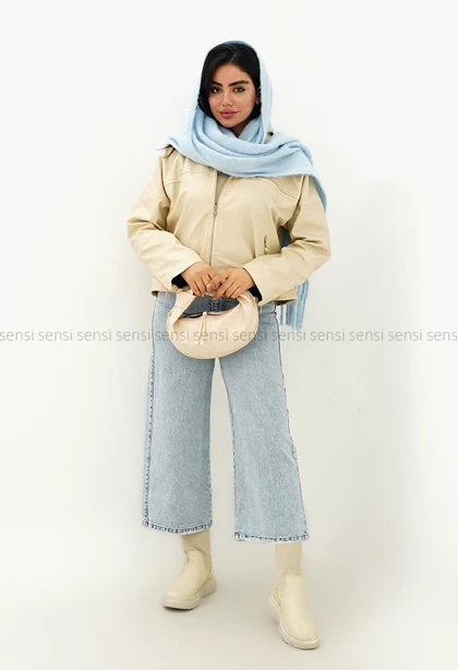 کراپ کت جلو زیپ چرم کد1004881