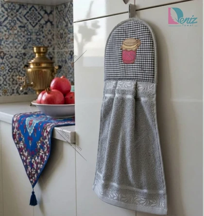 آویز حوله ای آشپزخانه طرح مارمالات رنگ طوسی