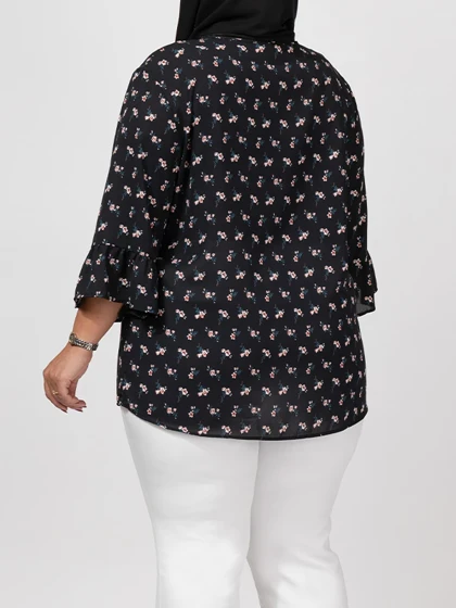 بلوز زنانه سایز بزرگ آستین سه ربع کرپ 40108