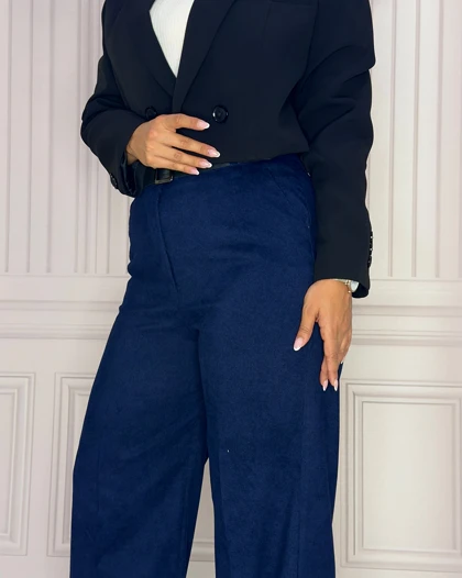 خرید شلوار بگ مخمل کبریتی سرمه ای زنانه Women's Navy Corduroy Baggy Pants قد 107 سایز بندی 40 تا 48 کد 914102
