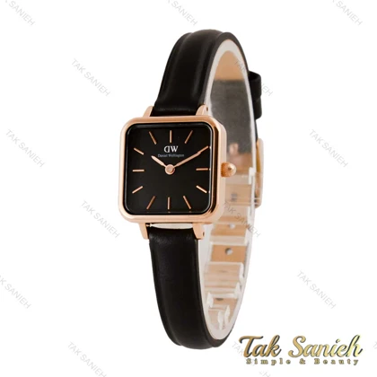 ساعت دنیل ولینگتون زنانه مربعی رزگلد بند چرم صفحه مشکی DW-4805-L