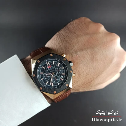 ساعت مچی مردانه اورجینال موتور ژاپنی برند مینی فوکوس سه موتور مدل Mf0417G.07 بند چرم