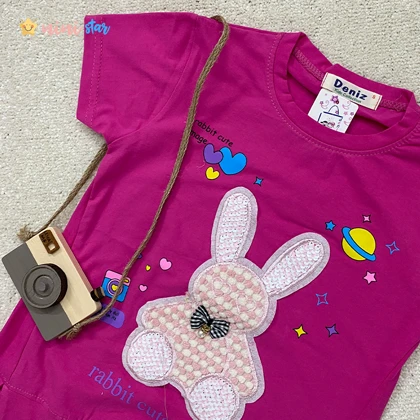 تیشرت شلوارک دخترانه DENIZ خرگوش پولکی 3 الی 8 سال