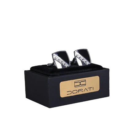 دکمه سرآستین مشکی سیلور نگین‌دار 1525