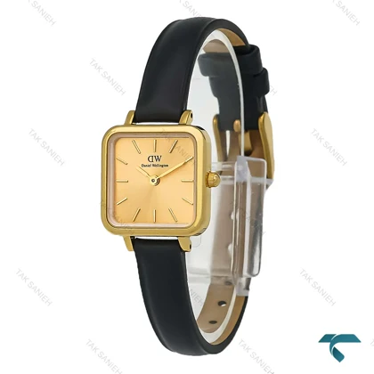 ساعت زنانه مستطیلی دنیل ولینگتون طلایی بند چرم DW-8308-L
