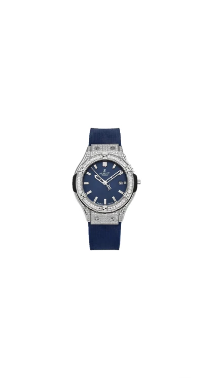 ساعت هابلوت فول نگین زنانه نقره ای بند سرمه ای Hublot Diamonds silver