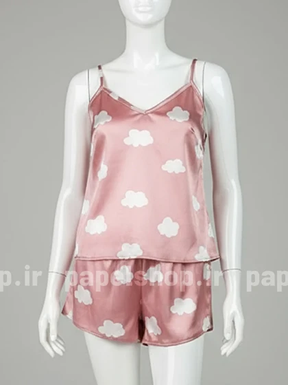ست لباس خواب تاپ و شورتک ساتن طرح ابر