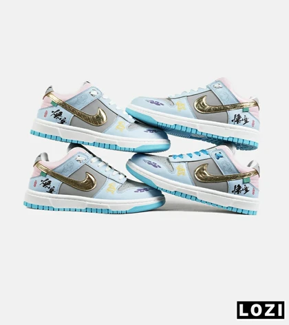 کفش کتانی مردانه و زنانه آبی طوسی طلایی نایک NIKE Dunk Low Remastered
