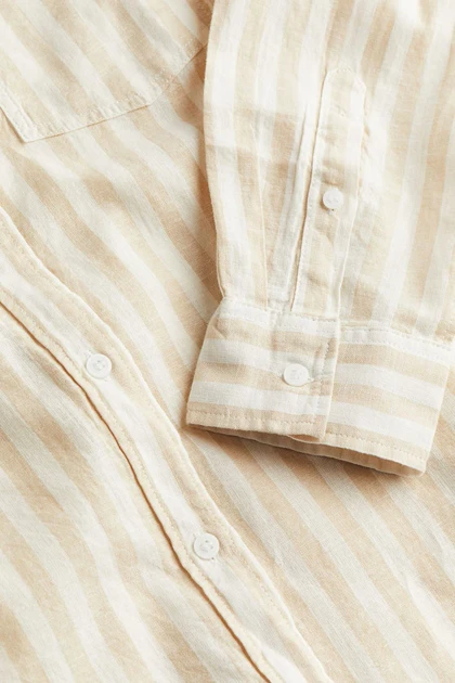 شومیز راه راه پهن کرم سفید CH655