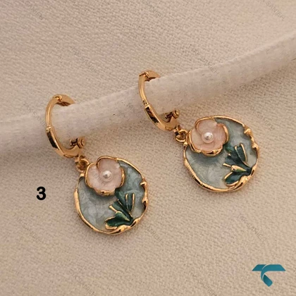 گوشواره رزینی گل و مروارید Ghoshvareh-8562-L