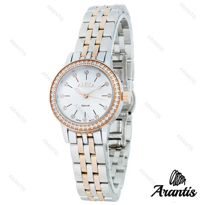 ساعت الکسا A2006 دورنگ رزگلد صفحه سفید دورنگین w-10100