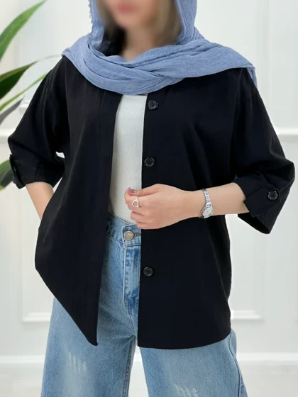 شومیز زنانه باکسی آستین سه ربع