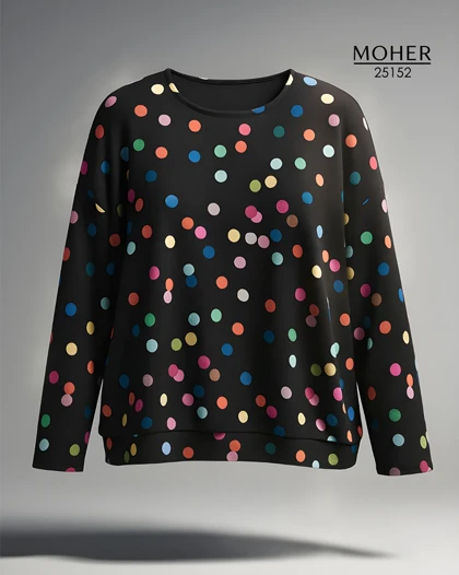 بلوز سایز بزرگ مشکی با طرح خال‌خالی رنگی