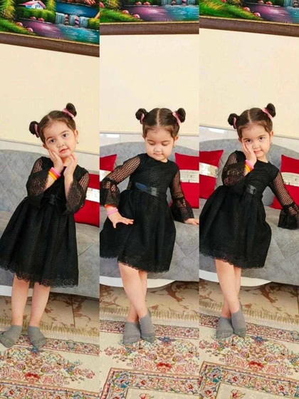 پیراهن توری مشکی دخترانه فلور