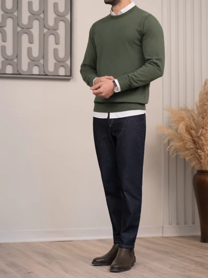 بافت یقه گرد سبز زیتونی sh390