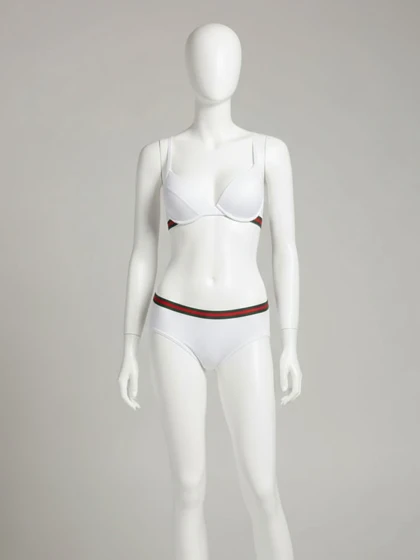 ست شورت و سوتین فنر دار نخ پنبه نواردوزی سفید میسا