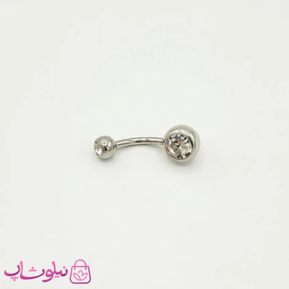 پیرسینگ ناف ساده نقره ای با نگین سفید کد 20