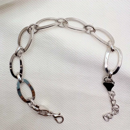 دستبند زنجیری برند شین مدل «لینک بیضی» | با آبکاری رادیوم و جلای آینه‌ای