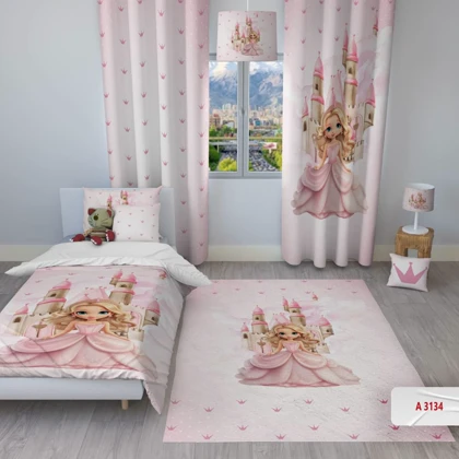 پرده پانچی اتاق کودک برند مینوریا کیدز طرح دخترانه کد p-340