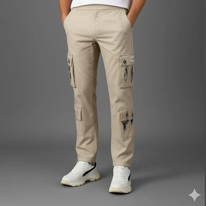 شلوار کارگو شش جیب پایین زیپ مدل sami-کرم