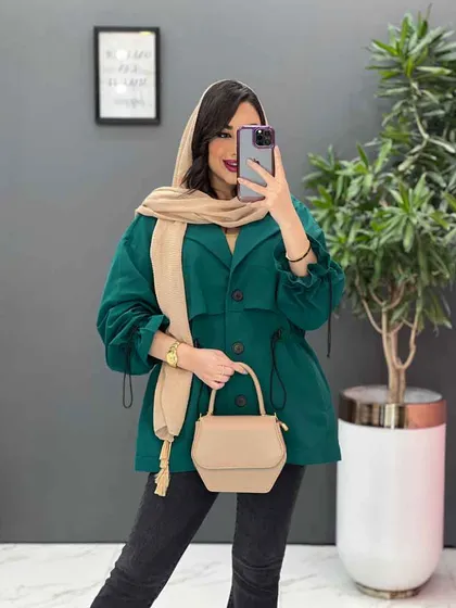 مانتو لینن کمرگت سه دکمه