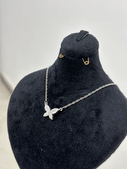 گردنبند نقره پروانه رنگی زنانه 979
