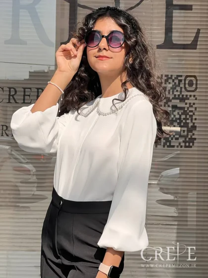 شومیز یقه ب ب مرواریدی