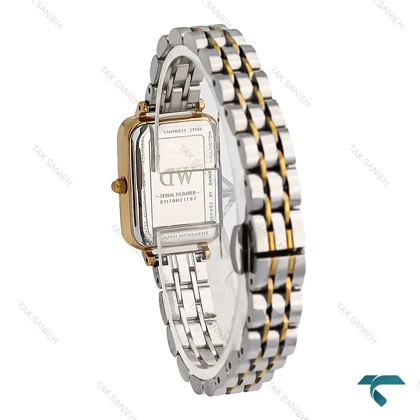 ساعت زنانه DW مستطیلی دورنگ طلایی صفحه سرمه ای DW-7122-L