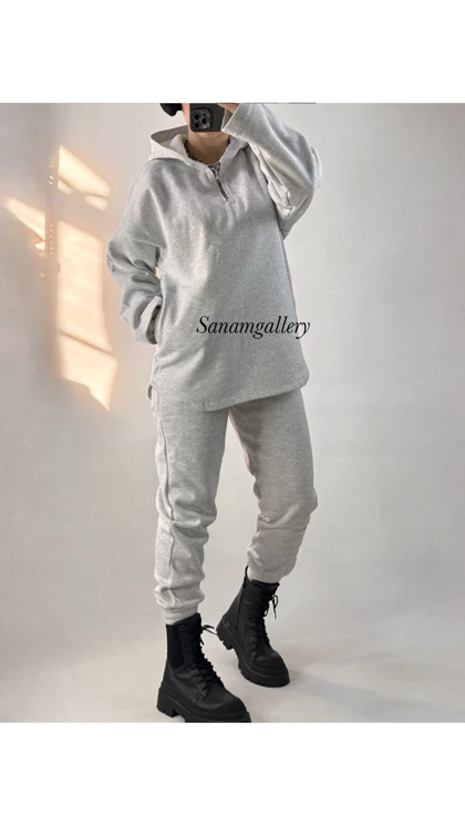 ست هودی نیم زیپ و جاگر زنانه 10079