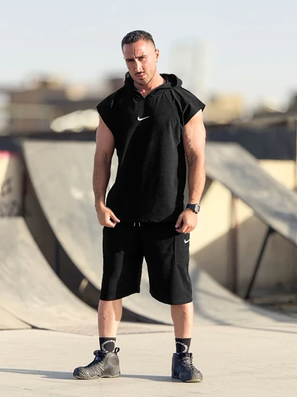 ست هودی و شلوارک مخمل NIKE مشکی