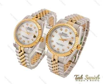 ساعت رولکس زنانه دیت جاست دورنگ طلایی صفحه صدف Rolex-3185-L