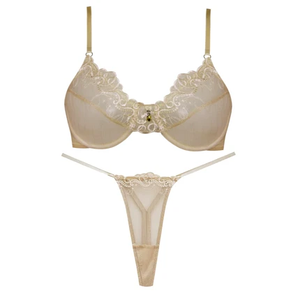 ست شورت و سوتین زنانه فیتن مدل فنردار گیپور کرم کد 4952-8