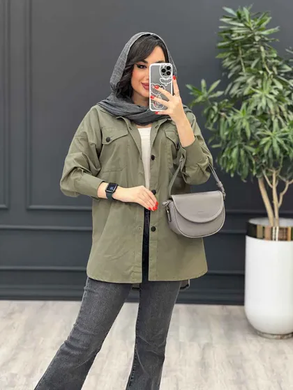 مانتو جلو دکمه بالا دو جیب پاکتی