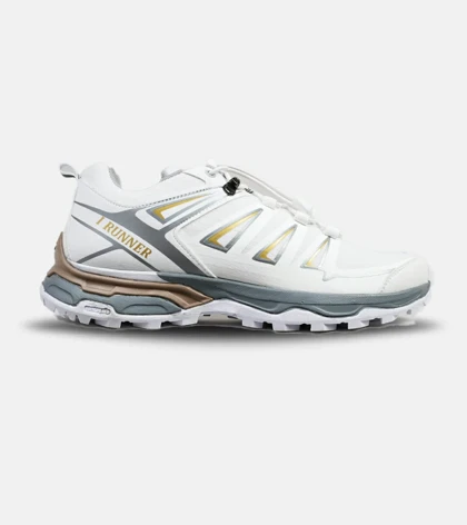 کفش کتانی بزرگ پا سفید طوسی طلایی I-Runner