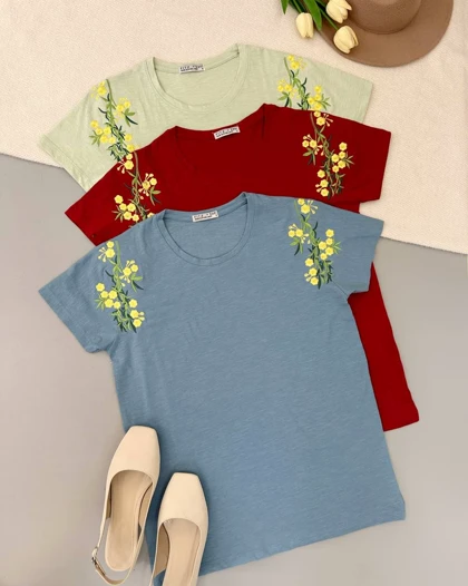 تیشرت سرشانه گلدوزی وارداتی کد 4859