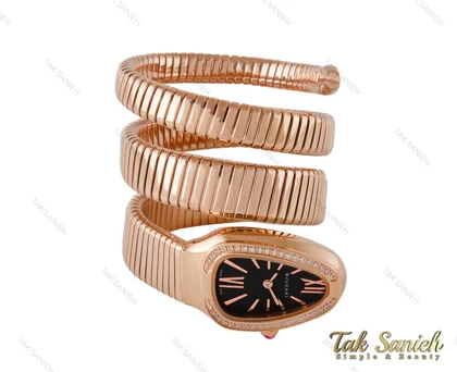 ساعت بولگاری ماری زنانه رزگلد نگین‌دار صفحه مشکی Bvlgari-4023-L