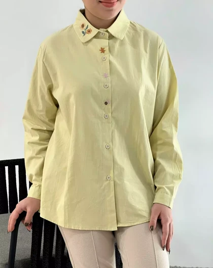 شومیز کتان یقه گلدوزی کد 5457