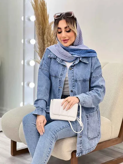 مانتو جین برش‌دار دو جیب