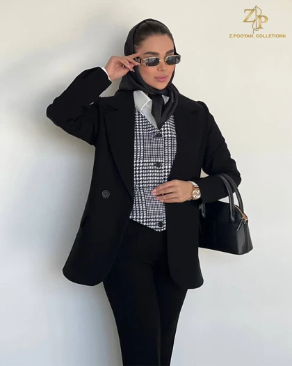 کت و شلوار زنانه کرپ مشکی مجلسی کیمیا