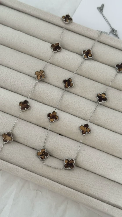 ست دستبند و گردنبند ونکلیف قهوه ای