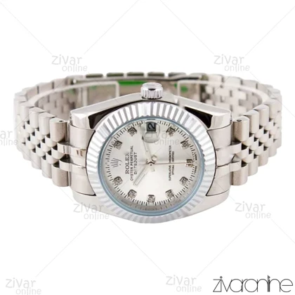 ساعت رولکس دیت جاست زنانه سیلور ایندکس نگین‌دار مدیوم 102956