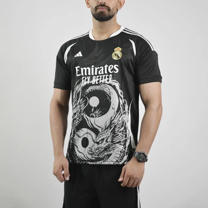 ست تیشرت و شلوارک فوتبالی اسپرت رئال مادرید مدل Adidas-9596 مشکی