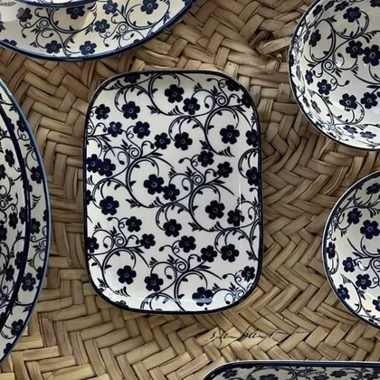 خرما خوری مستطیل بزرگ دنی هوم طرح گل سرمه ای / BA17