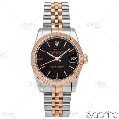 ساعت رولکس دیت جاست زنانه صفحه مشکی ایندکس خطی مدیوم 106114