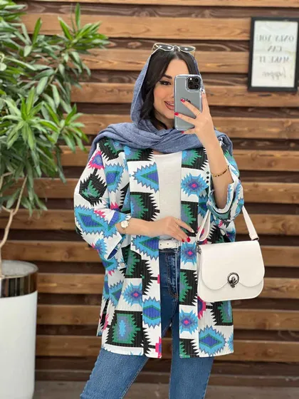 مانتو لینن طرح دار کوک دوزی