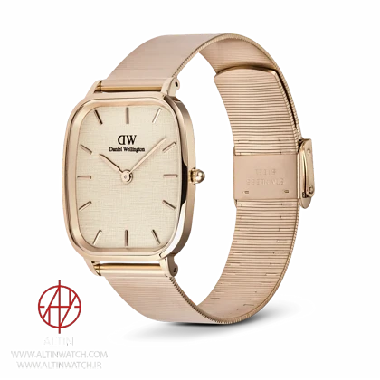 ساعت مچی زنانه دنیل ولینگتون (Daniel Wellington) مدل DW00100815 (قاب چهارگوش، رزگلد، صفحه طرح پارچه کتان)