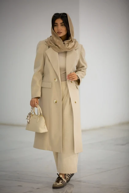 پالتو فوتر زنانه بلند یقه انگلیسی 4 دکمه